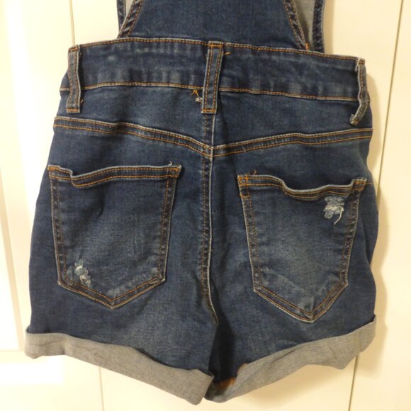 WAX JEAN dark wash denim shortalls/overalls with distressed details - Picture 6 of 7